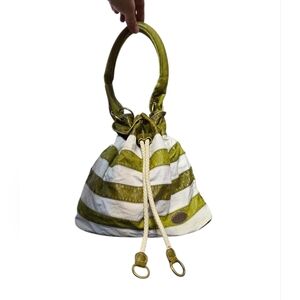 Y2K Olive Green Striped Slouchy Drawstring Hobo Bag | Boho Shoulder Purse